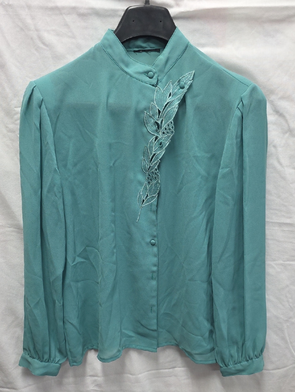Teal Embroidered Mandarin Collar Blouse - Women's Top